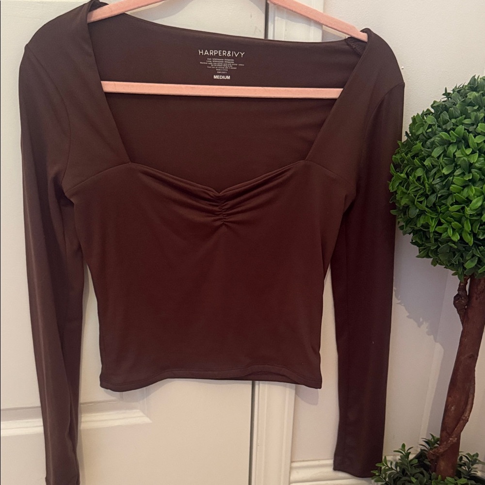 Brown Harper and Ivy Long Sleeve ruched Top